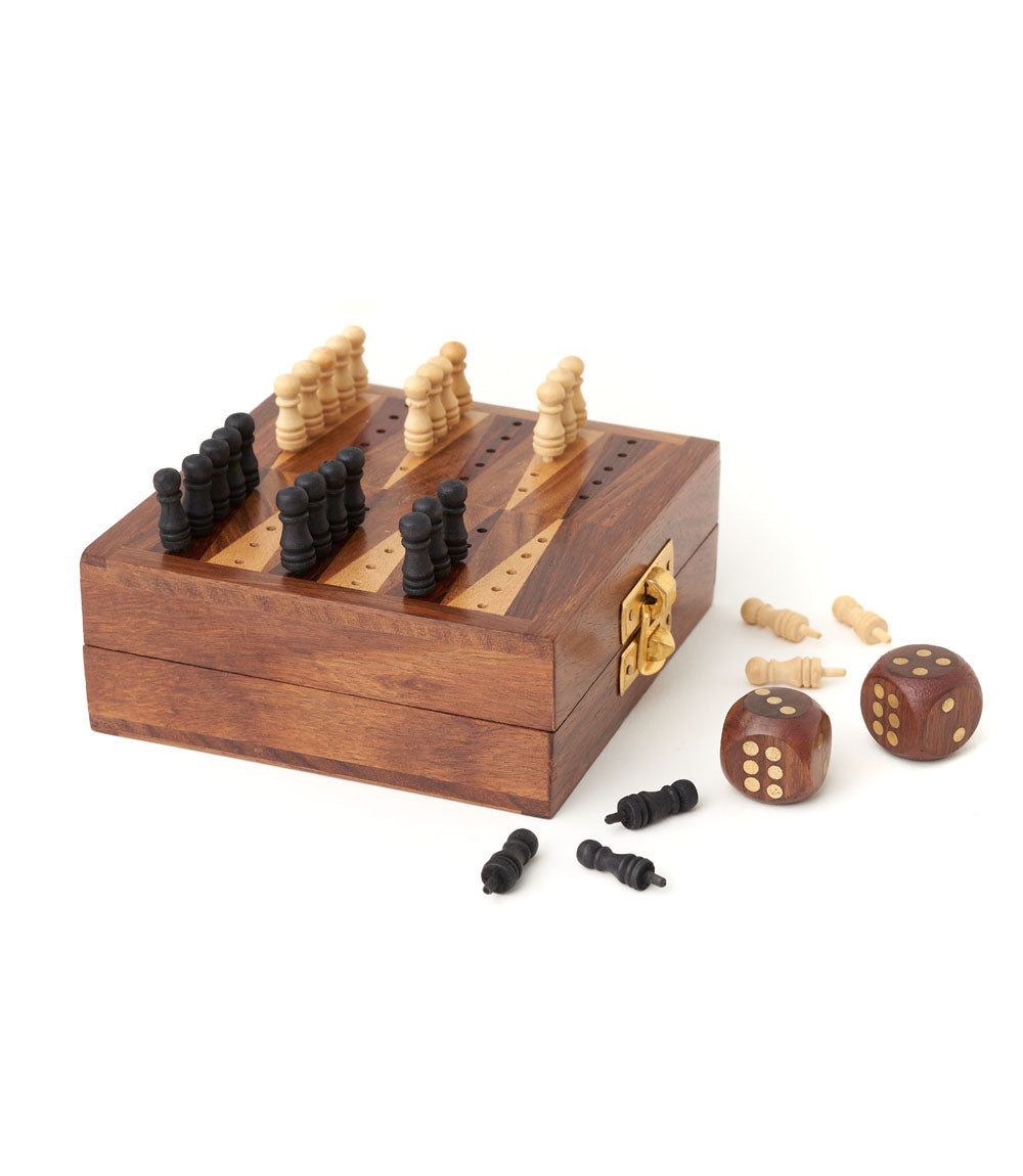 Handcrafted Wood Mini Backgammon Travel Game Set
