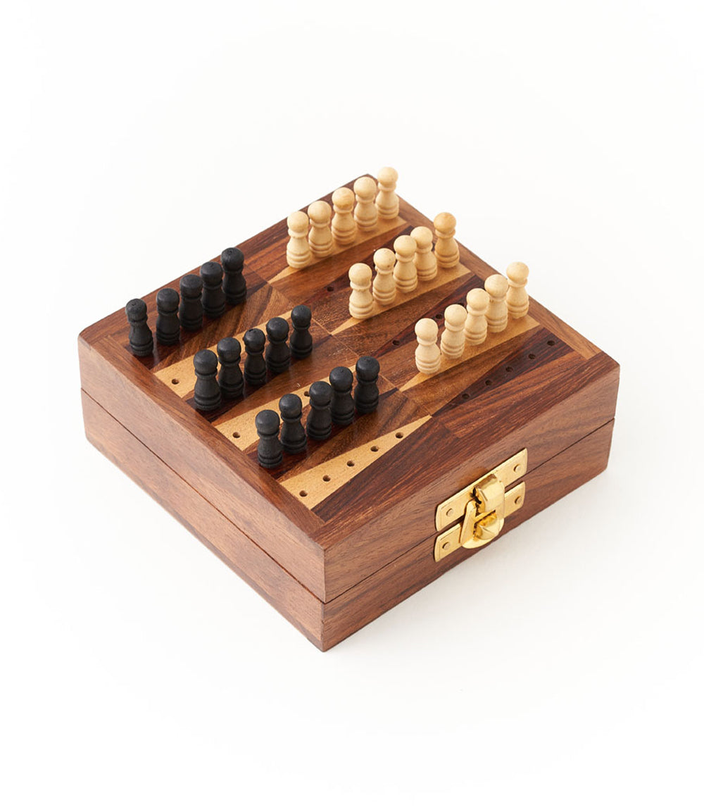 Handcrafted Wood Mini Backgammon Travel Game Set