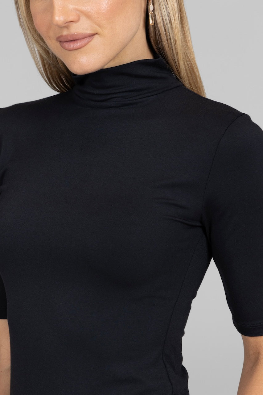 GRACE MOCKNECK TEE: BLACK