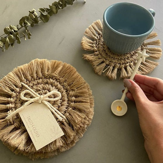 Natural Fringes Coaster Set of 4