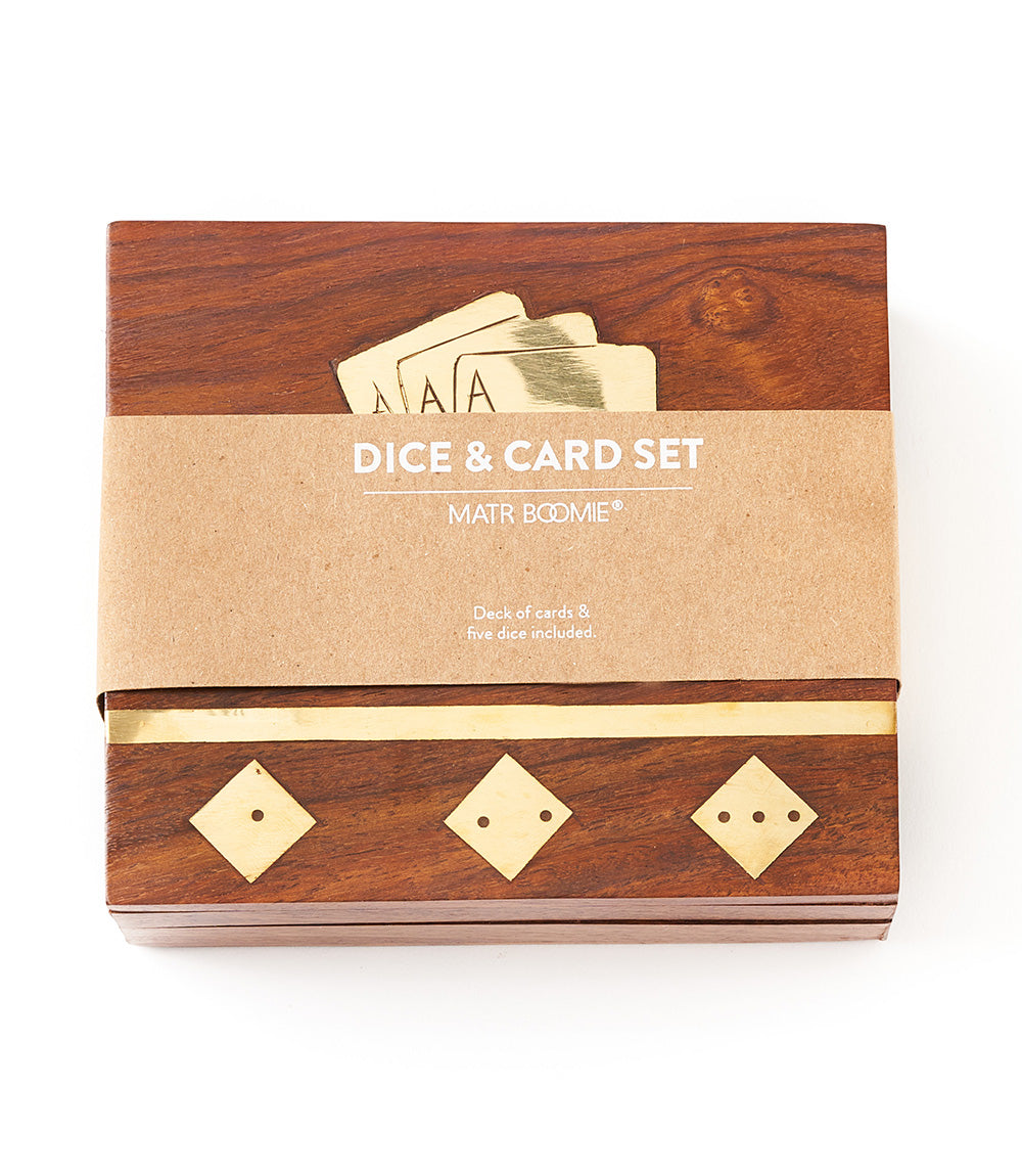 Handcrafted Wood Game Night Box (5 Dice, Playing Cards)