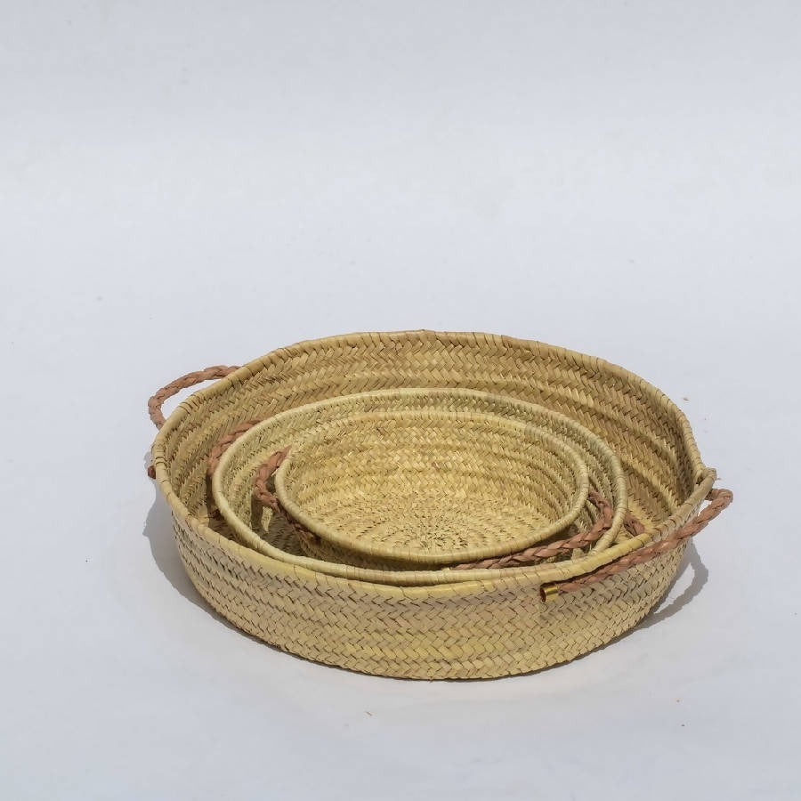 Hand-Woven Palm Tray Baskets