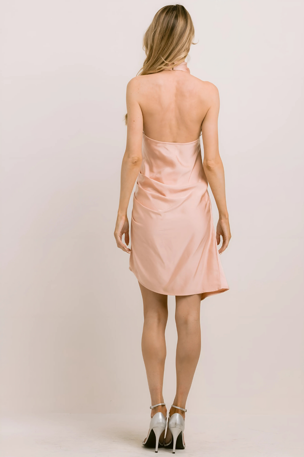 Velaa Drape Satin Mock Neck Dress