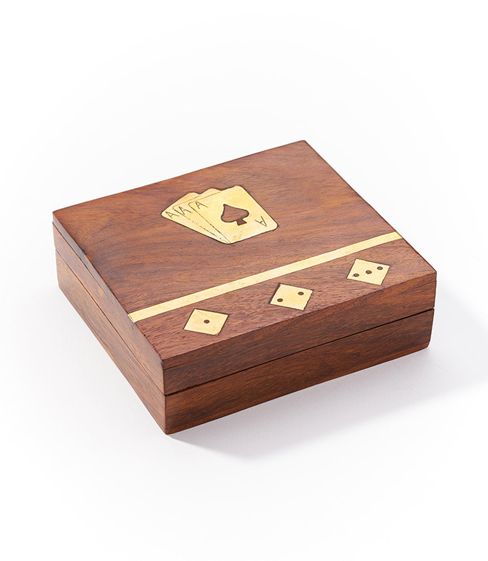 Handcrafted Wood Game Night Box (5 Dice, Playing Cards)