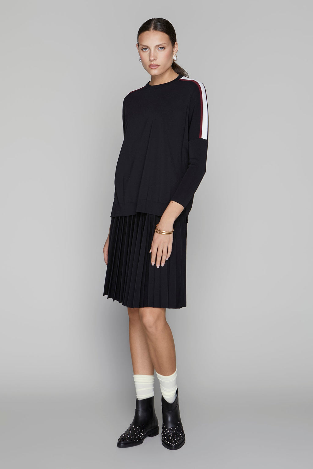 Montia Top in Black Merlot Stripe