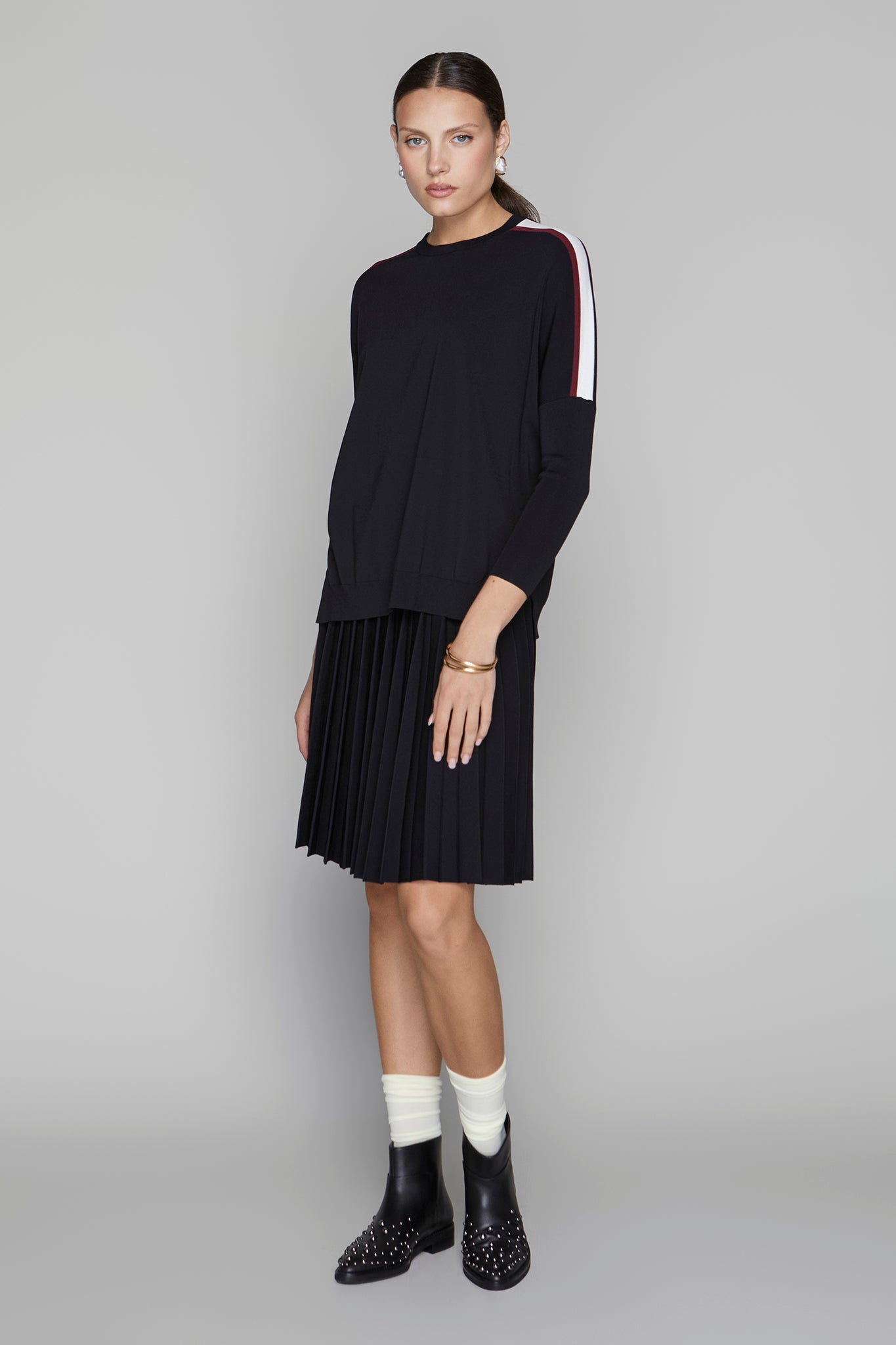 Montia Top in Black Merlot Stripe