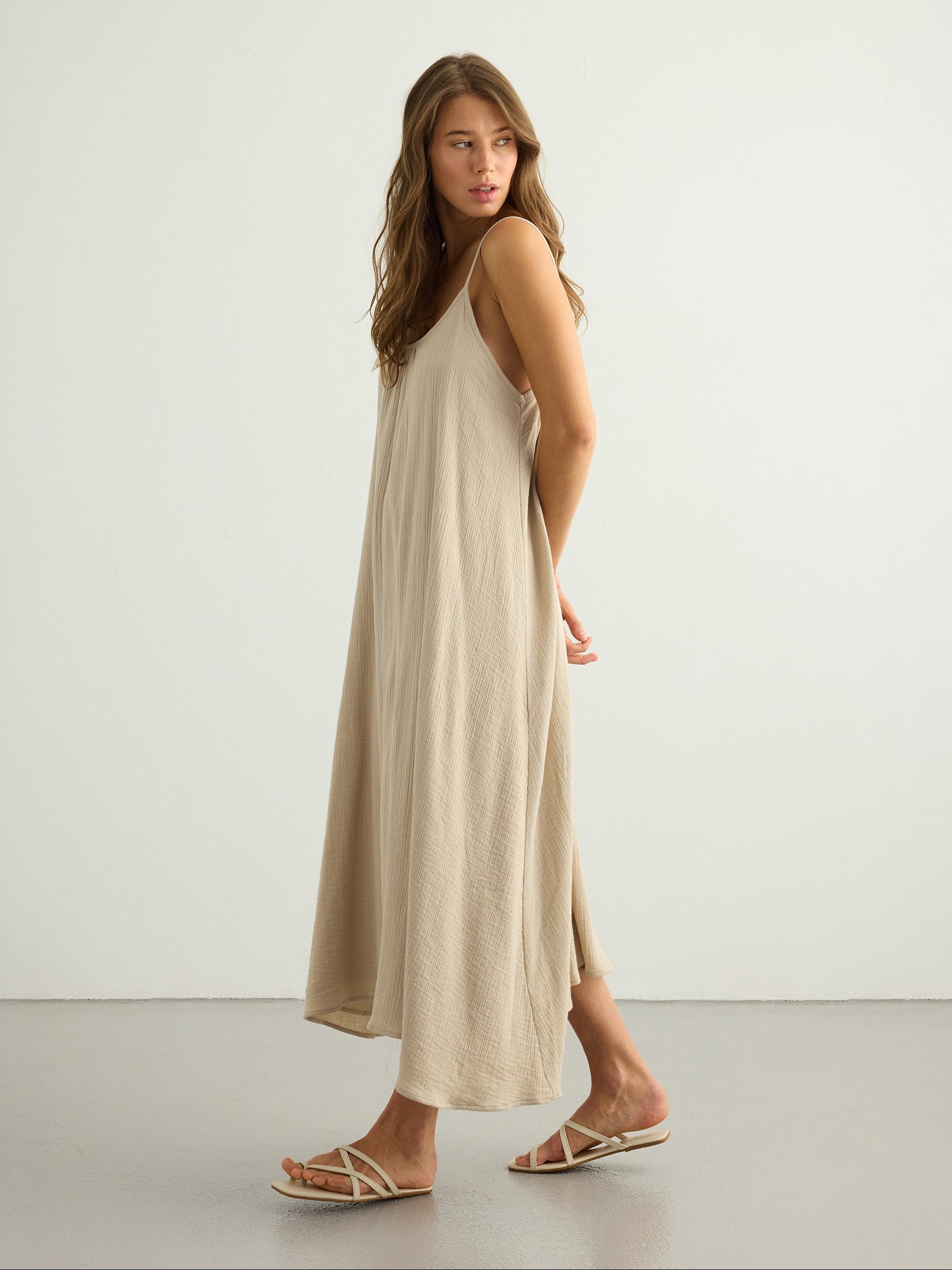 Aura Low Back Maxi Dress - Oatmeal