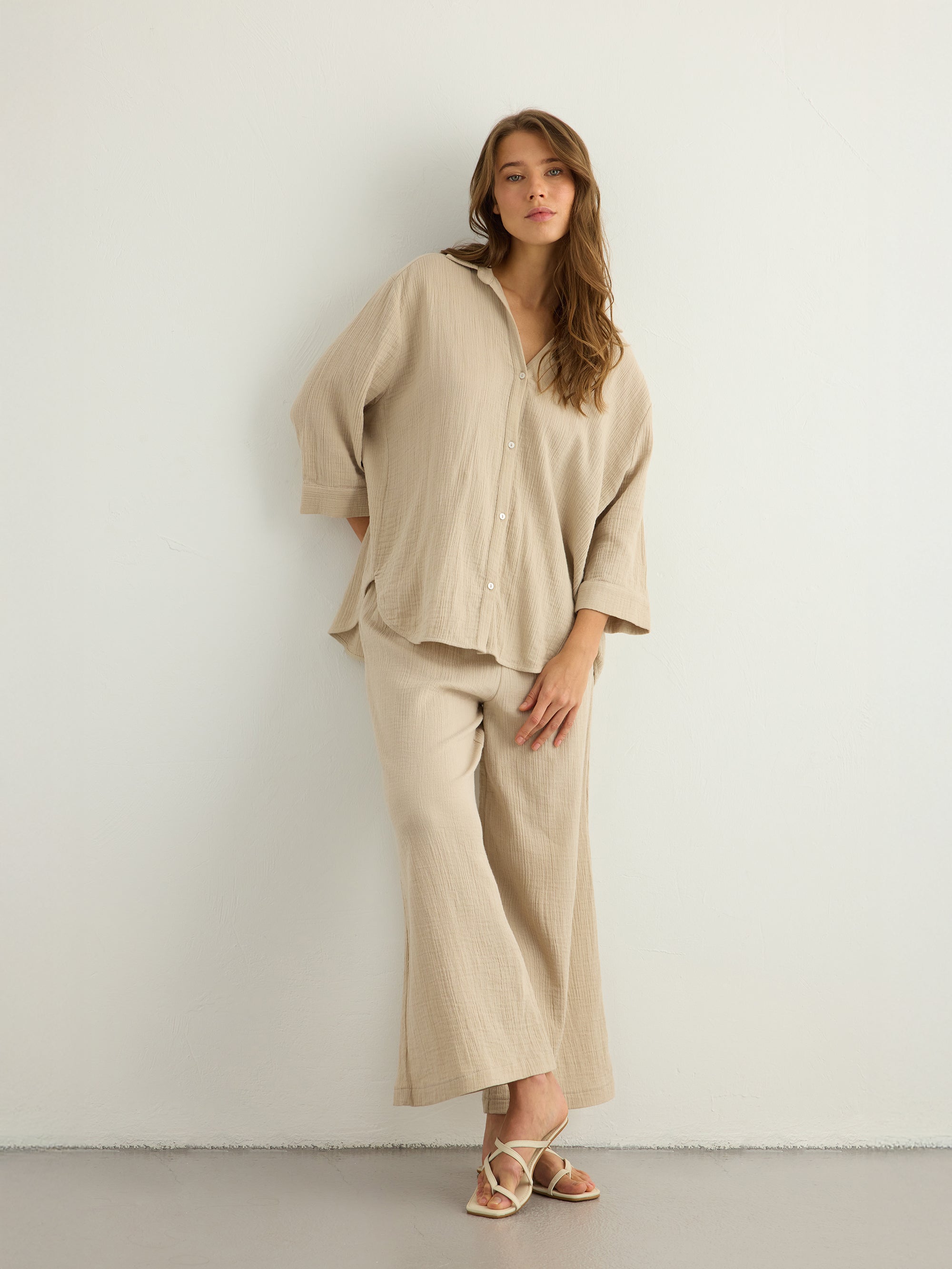 Aura Palazzo Pants - Oatmeal