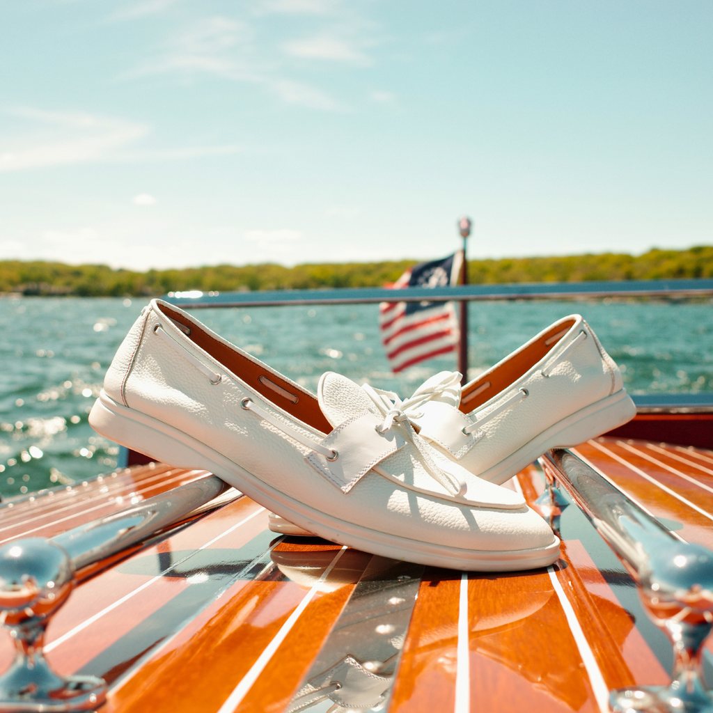 Men's White Pebbled Leather Barca Yacht Loafer