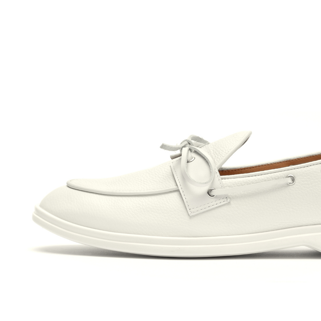 Men's White Pebbled Leather Barca Yacht Loafer