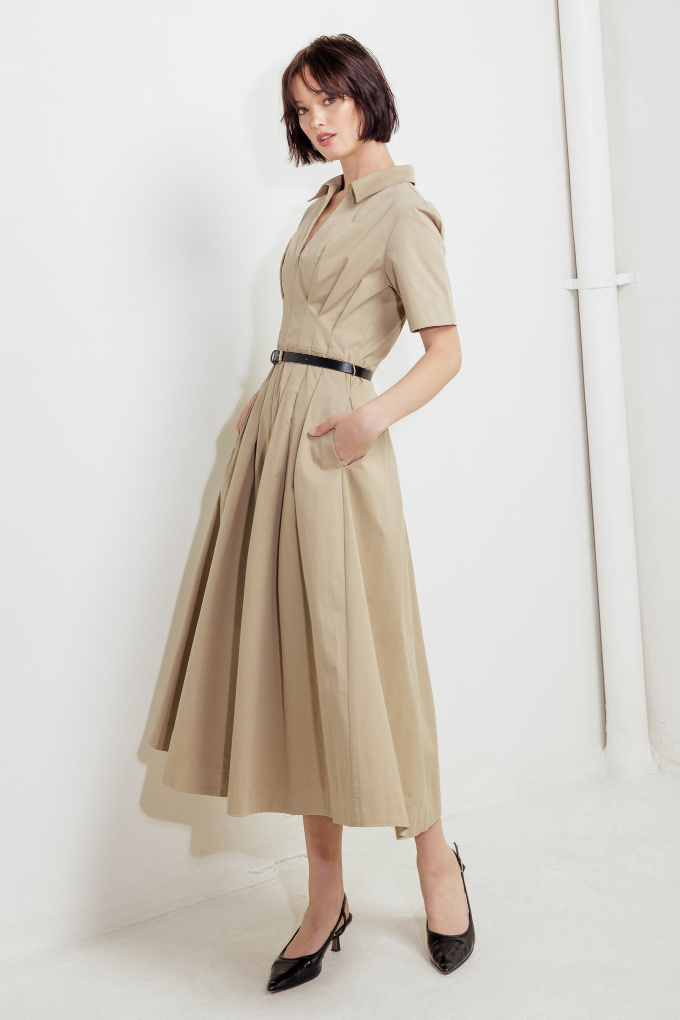 QUIET ROMANCE TAN WOVEN MIDI DRESS