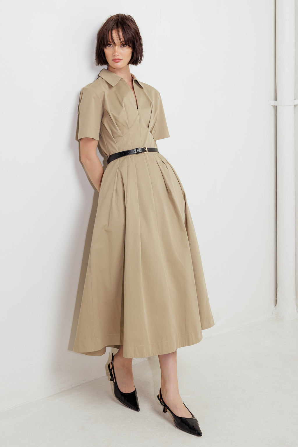 QUIET ROMANCE TAN WOVEN MIDI DRESS