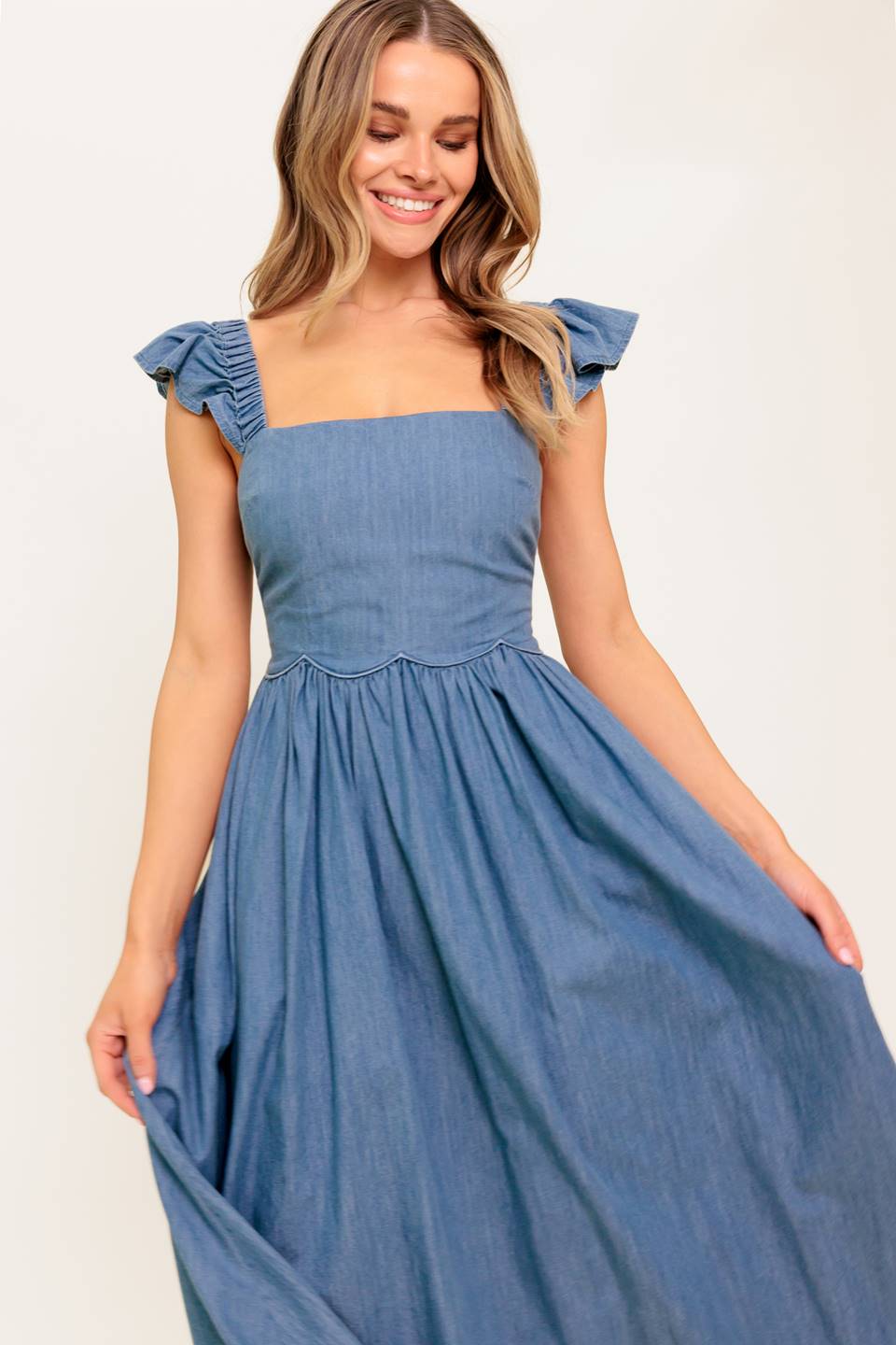 DRIFTWOOD PETAL CHAMBRAY MIDI DRESS
