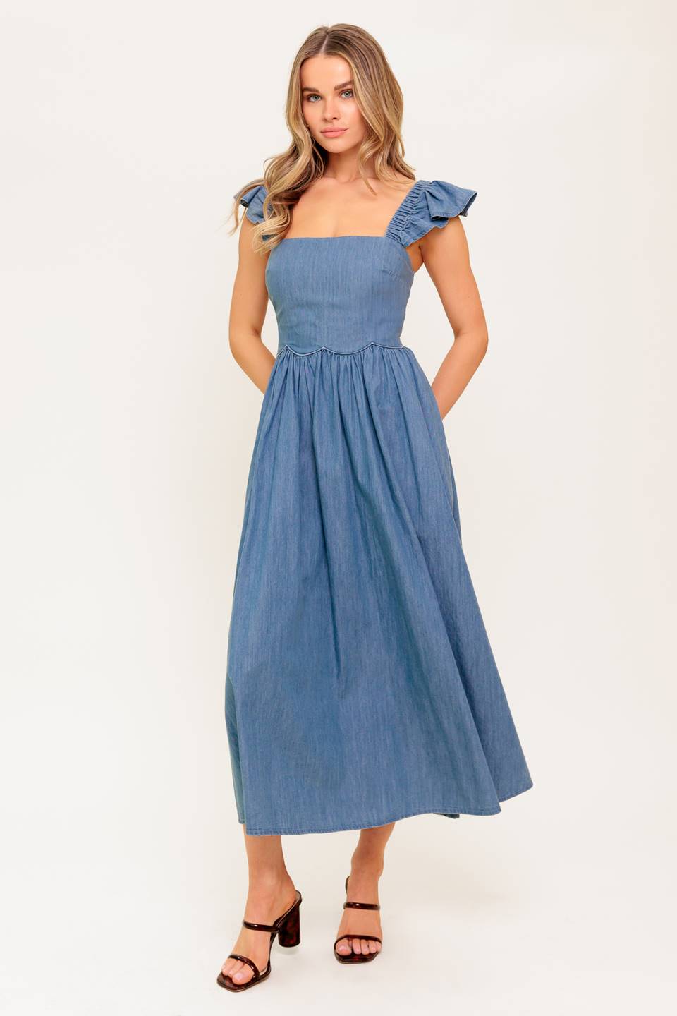 DRIFTWOOD PETAL CHAMBRAY MIDI DRESS