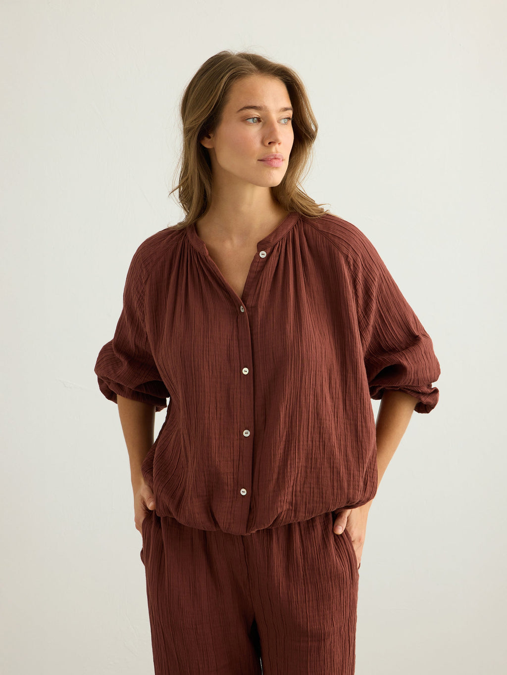 Kaya Buttoned Blouse - Terracotta