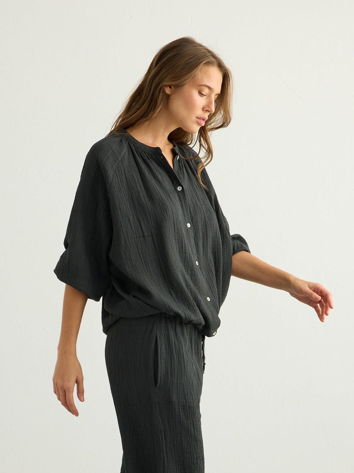 Kaya Buttoned Blouse - Charcoal
