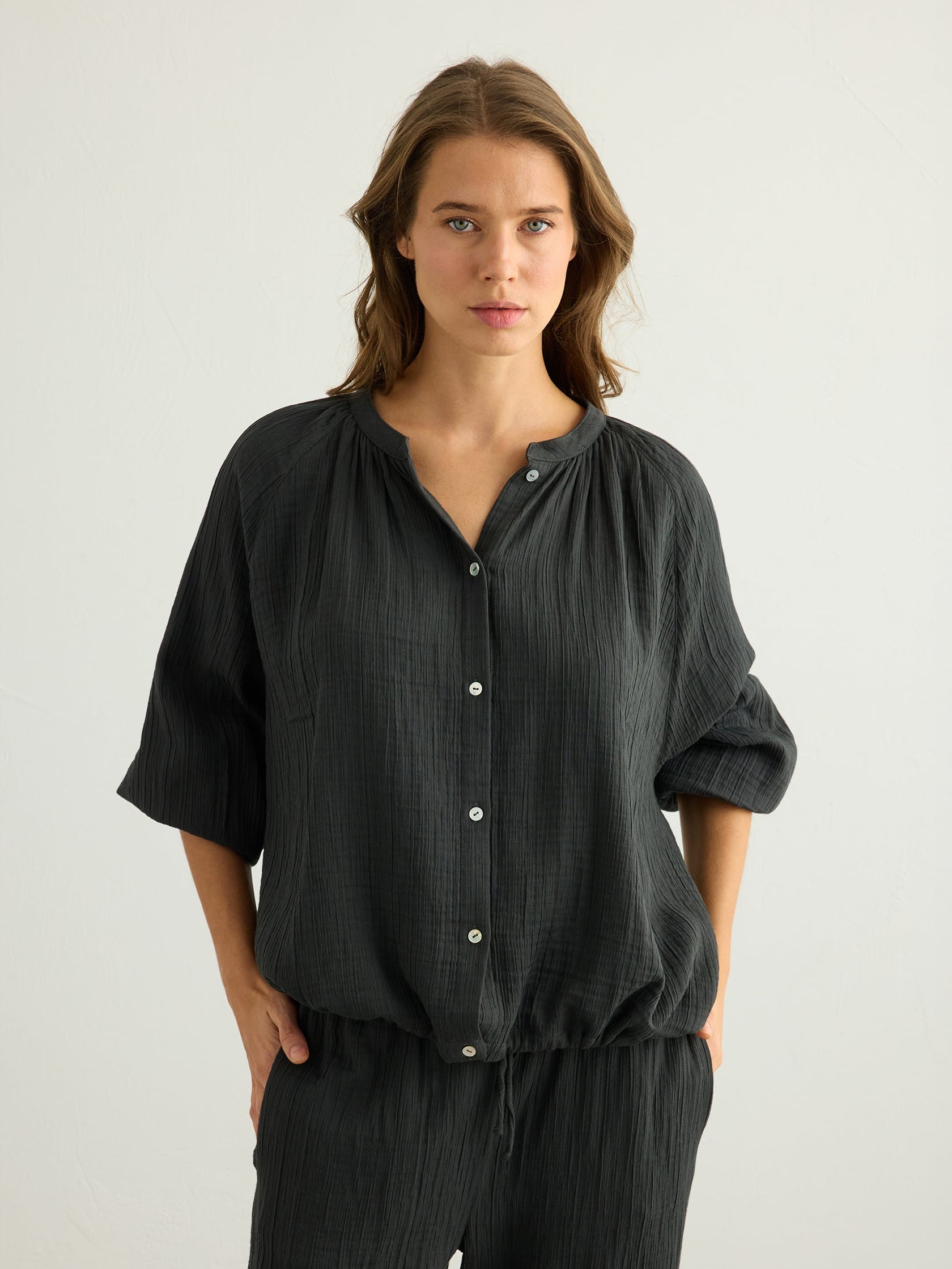 Kaya Buttoned Blouse - Charcoal
