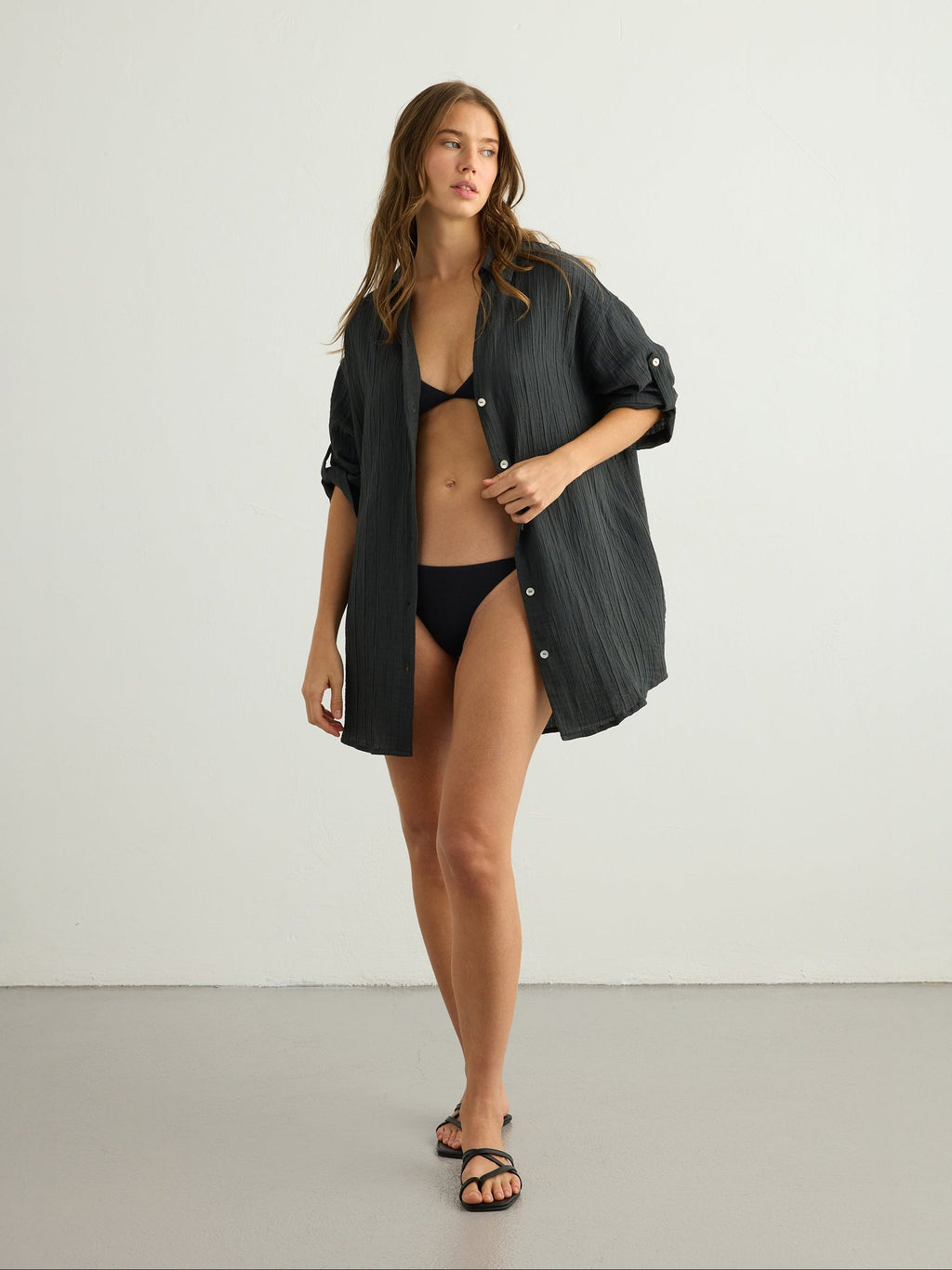 Kaya Oversized Shirt Dress - Charcoal