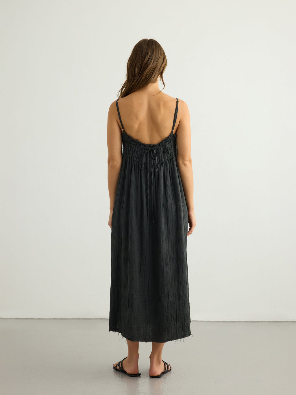 Kaya Smocked Maxi Dress - Charcoal
