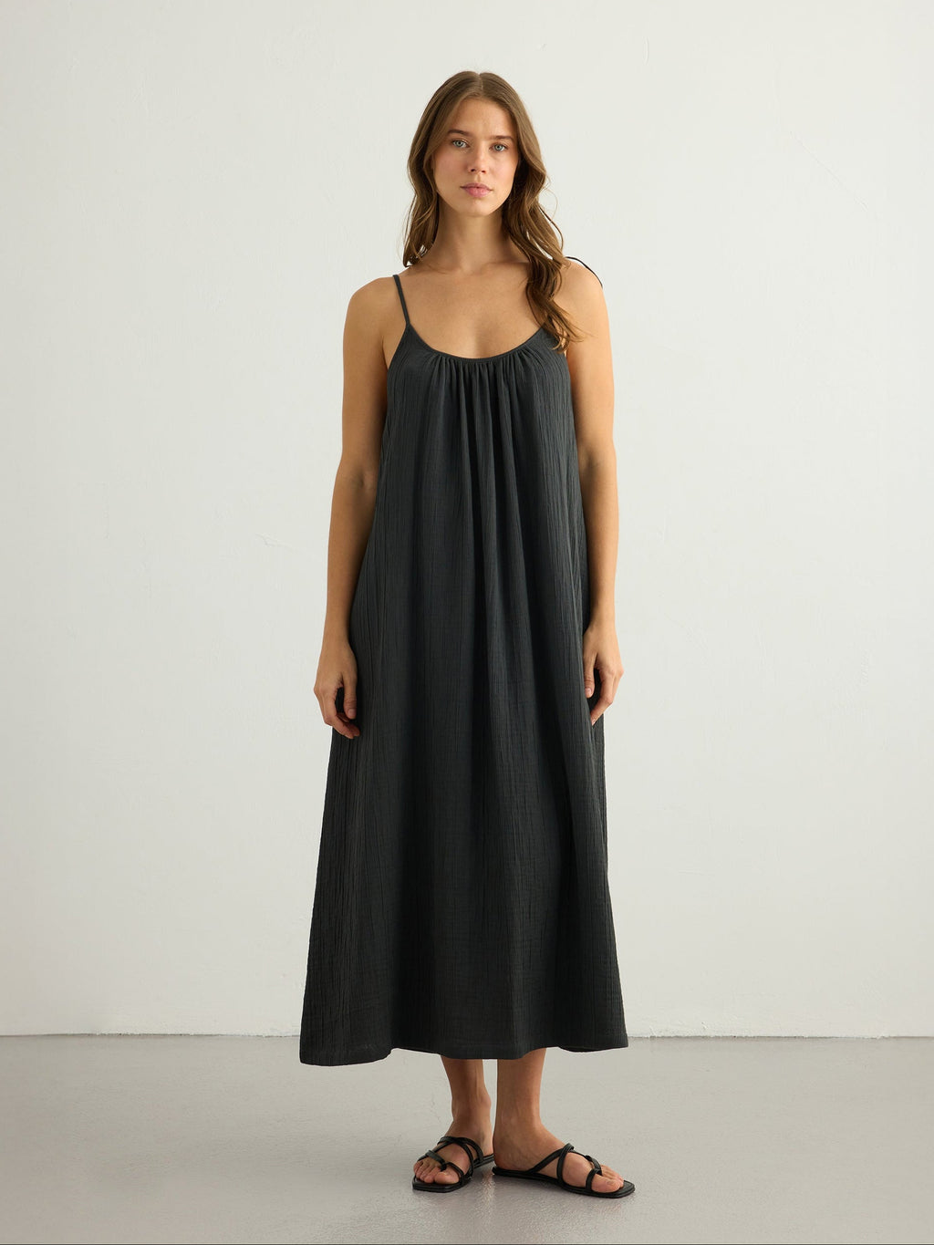 Kaya Tie Strap Maxi Dress - Charcoal
