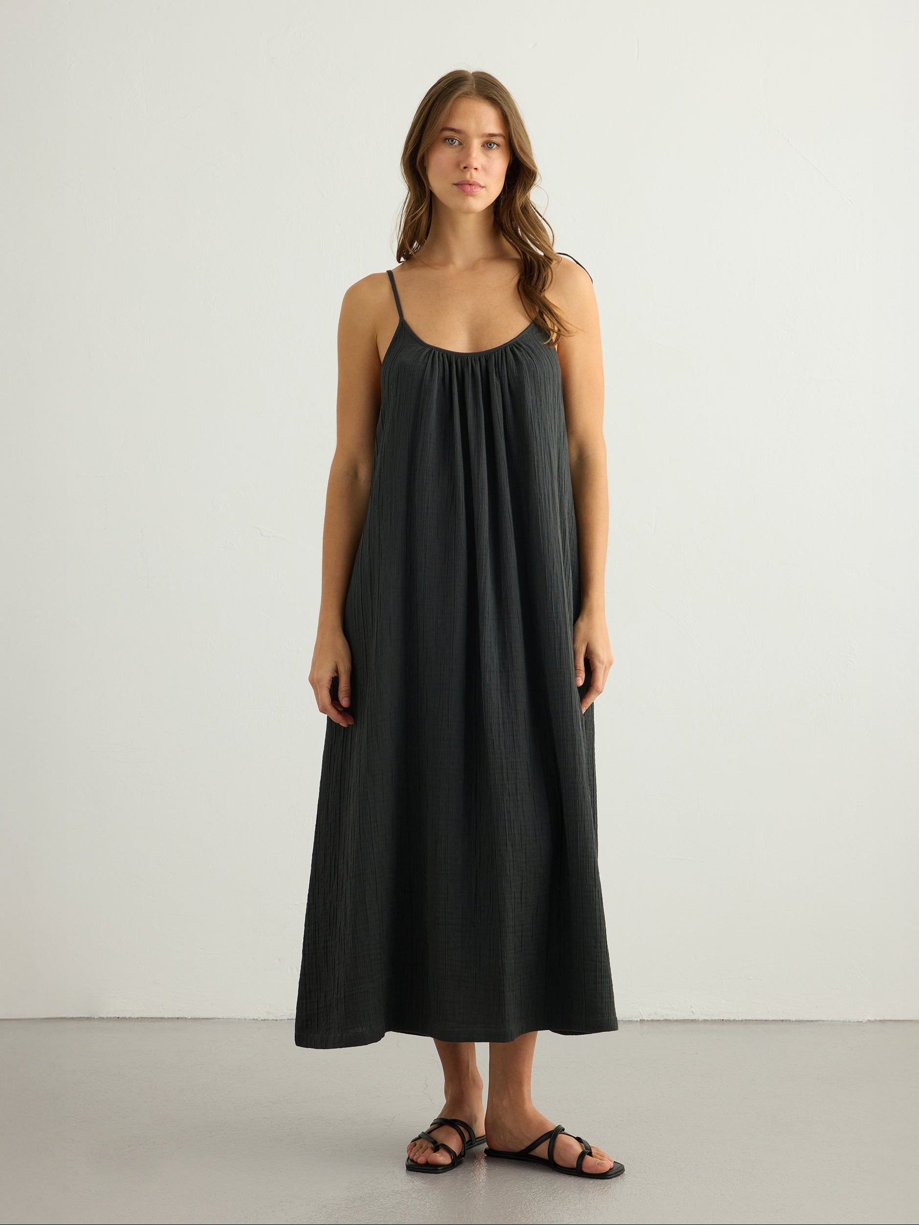 Kaya Tie Strap Maxi Dress - Charcoal