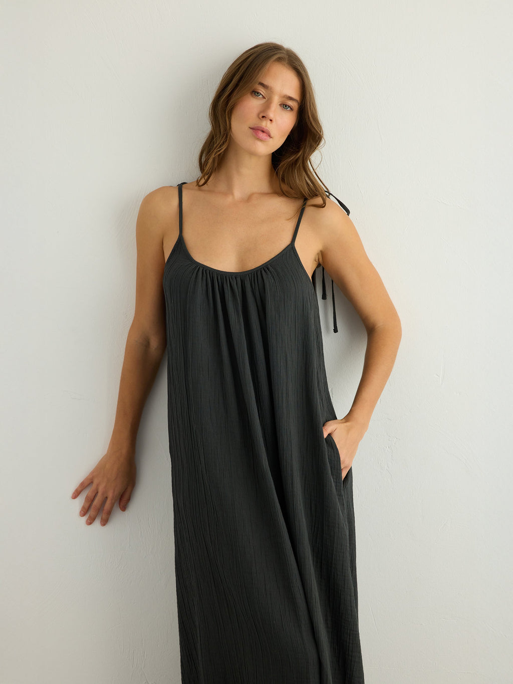 Kaya Tie Strap Maxi Dress - Charcoal