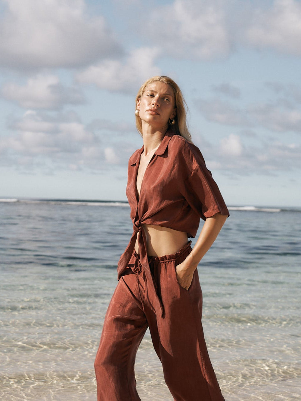 Lucid Flow Tie Pants - Burgundy