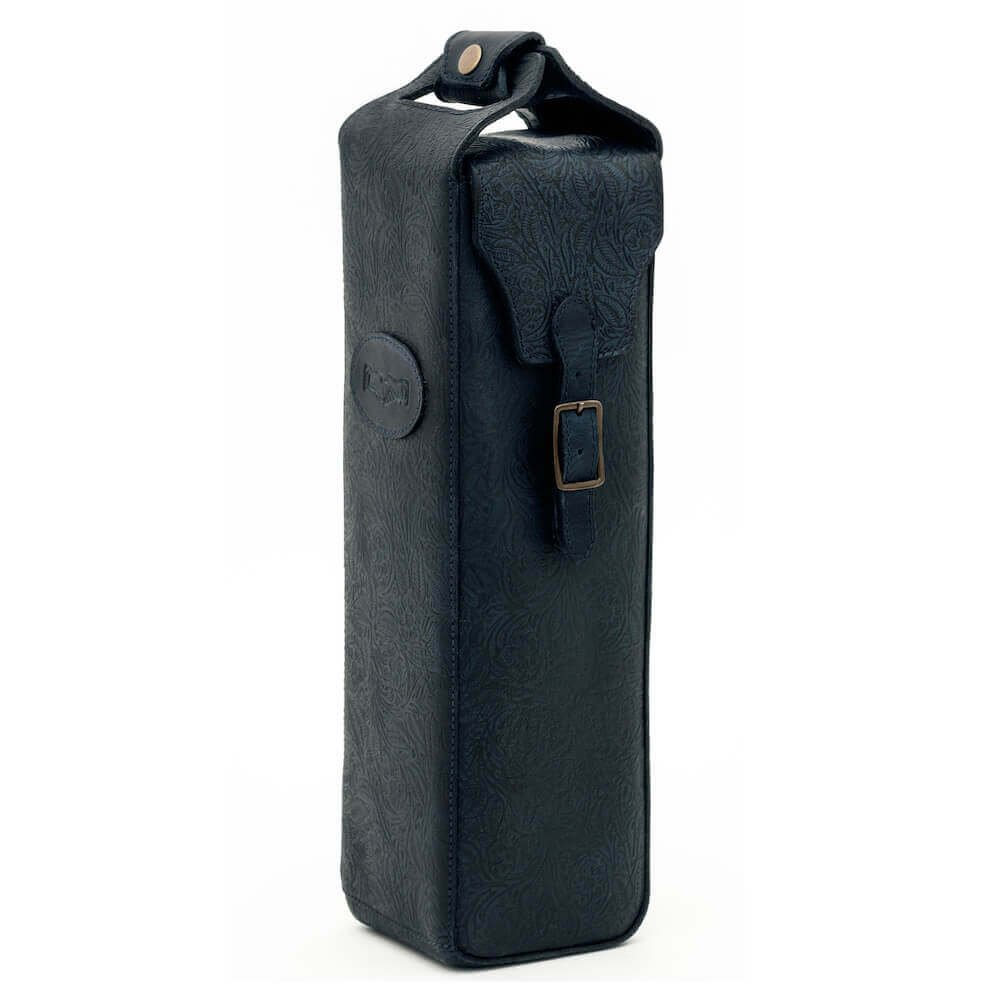 Tooled Leather Single Bottle Wine Carrier