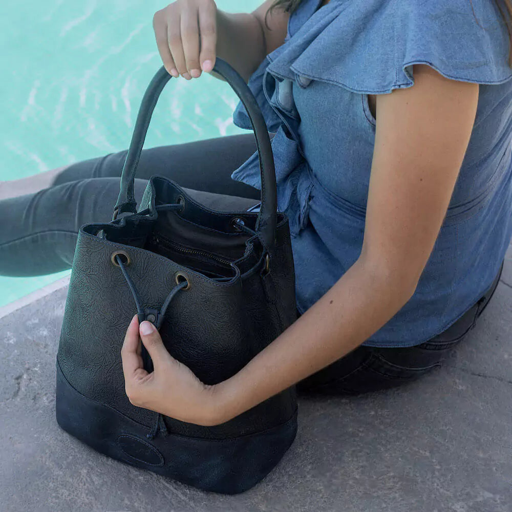 Tooled Leather Bucket Bag
