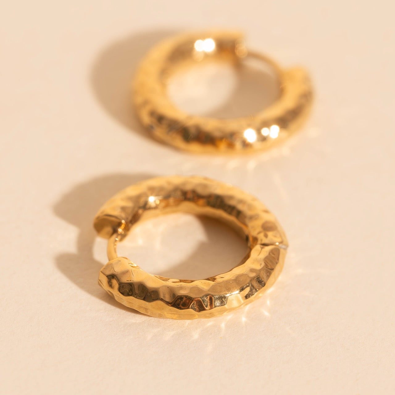 Hammered Chunky Rounded Huggie Hoop Earrings