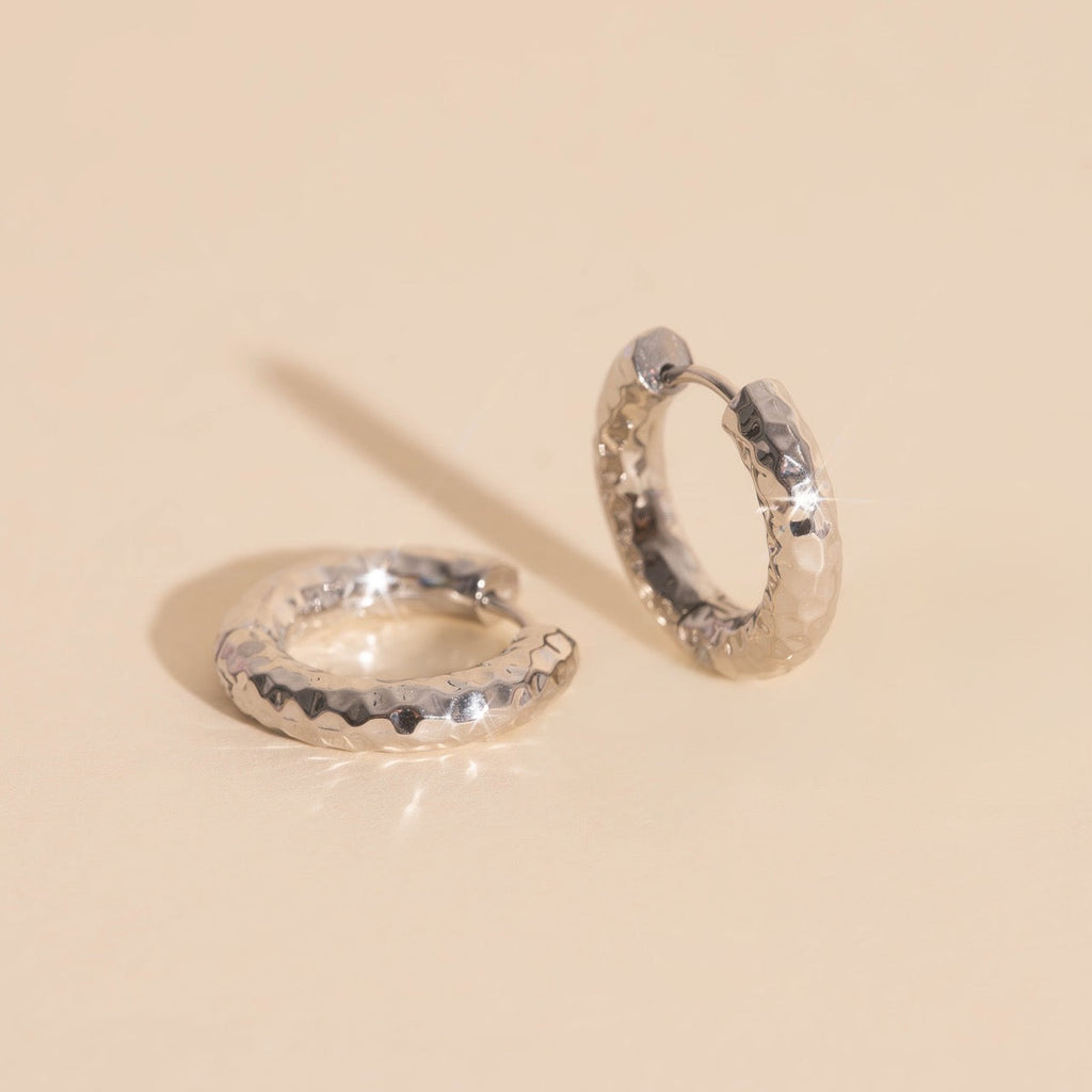 Hammered Chunky Rounded Huggie Hoop Earrings