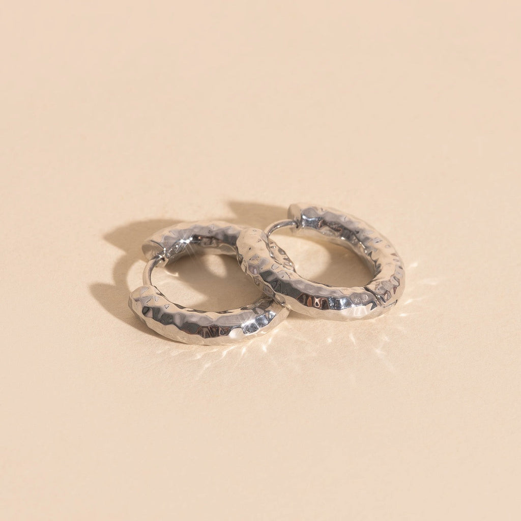 Hammered Chunky Rounded Huggie Hoop Earrings