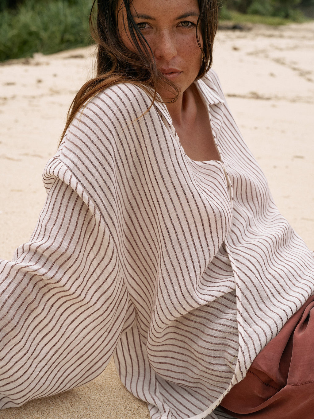 Sade Top - Burgundy Stripes