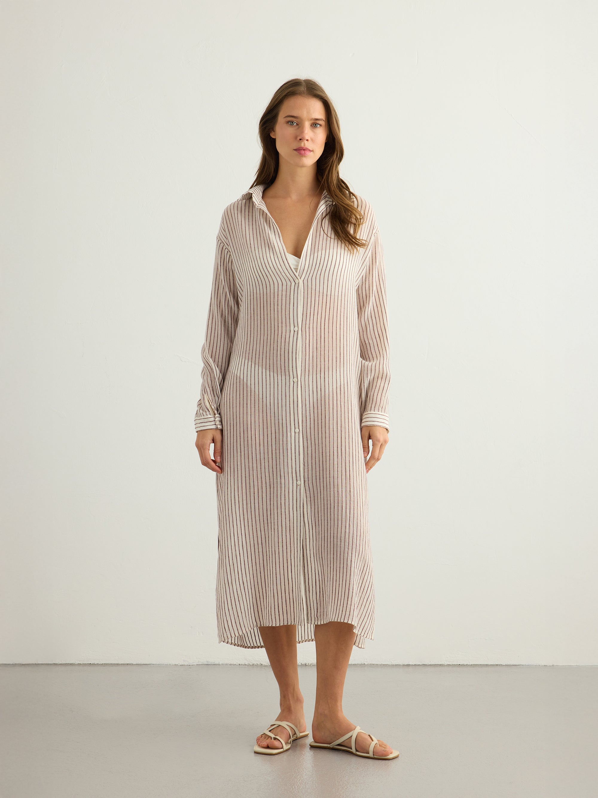 Voyage Shirt Dress - Burgundy Stripes