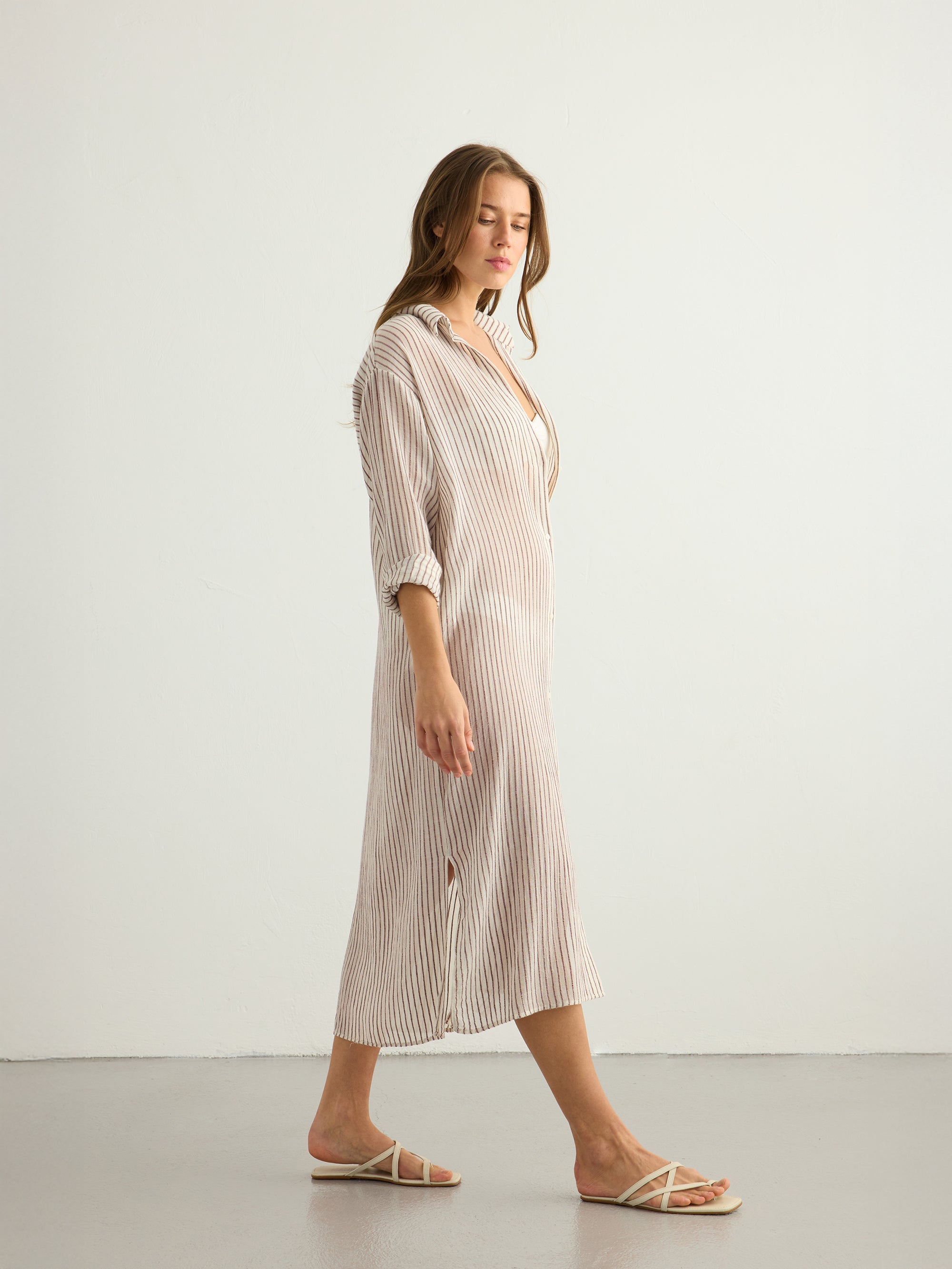 Voyage Shirt Dress - Burgundy Stripes
