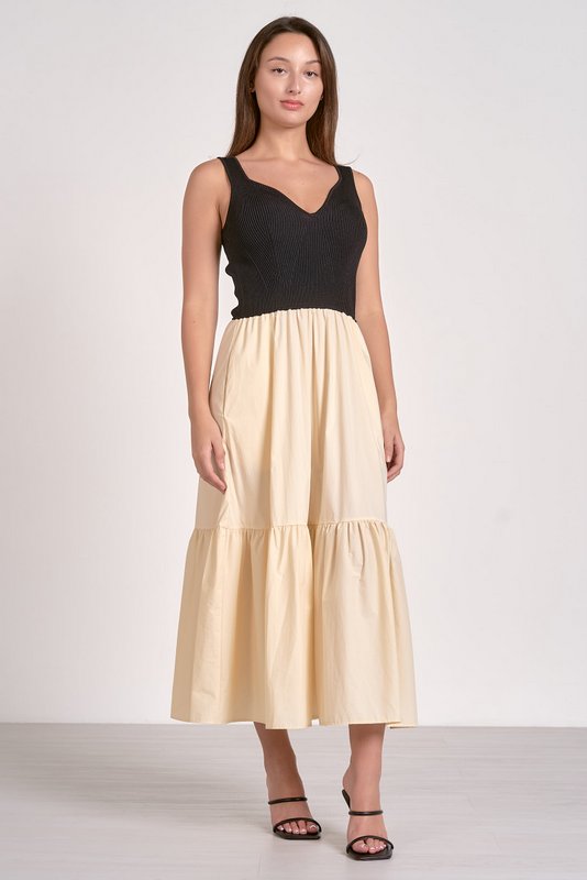 Rhodes Dress Beige Black Combo