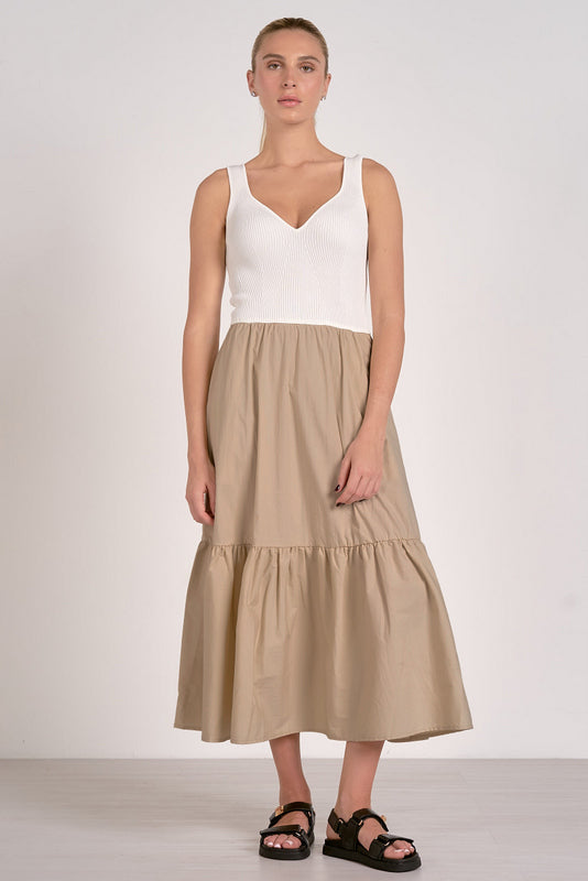 Rhodes Dress Sand White Combo