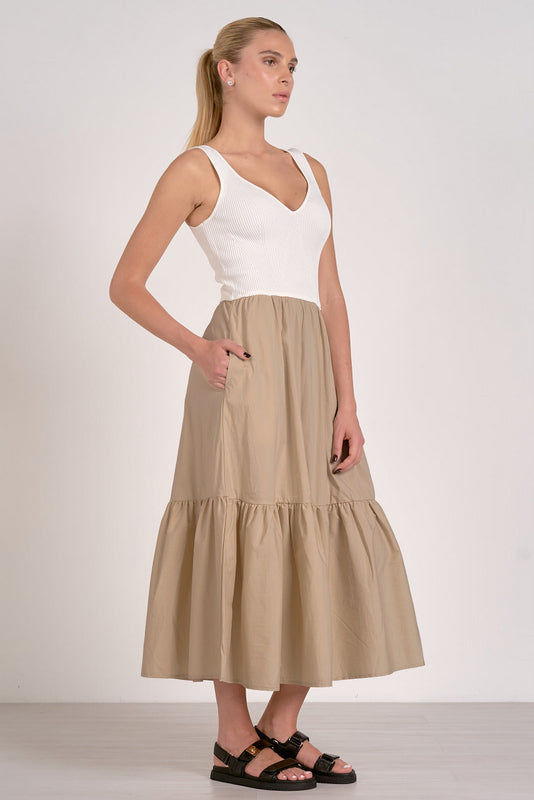 Rhodes Dress Sand White Combo