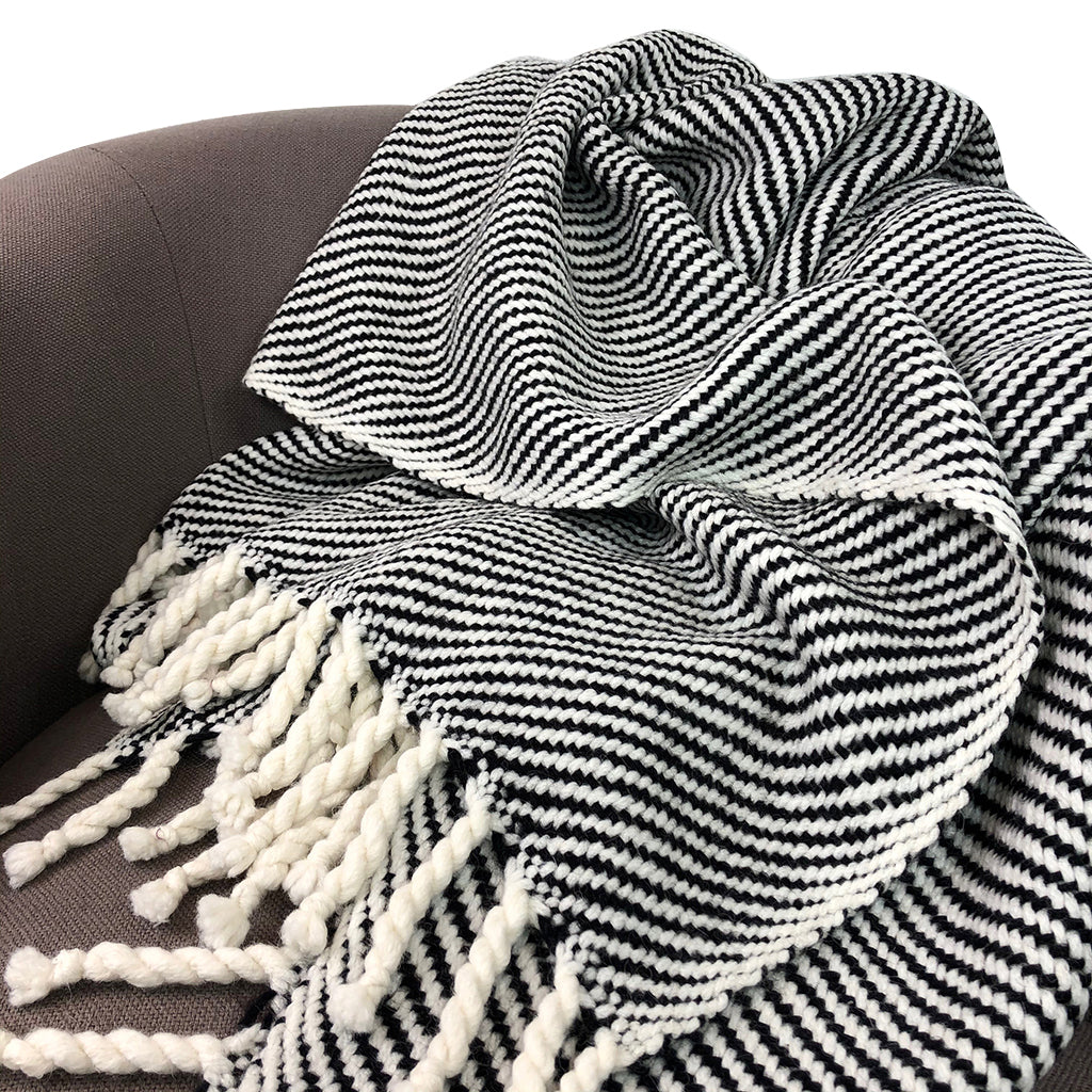 Peruvian Chunky Black Stripe Alpaca Throw