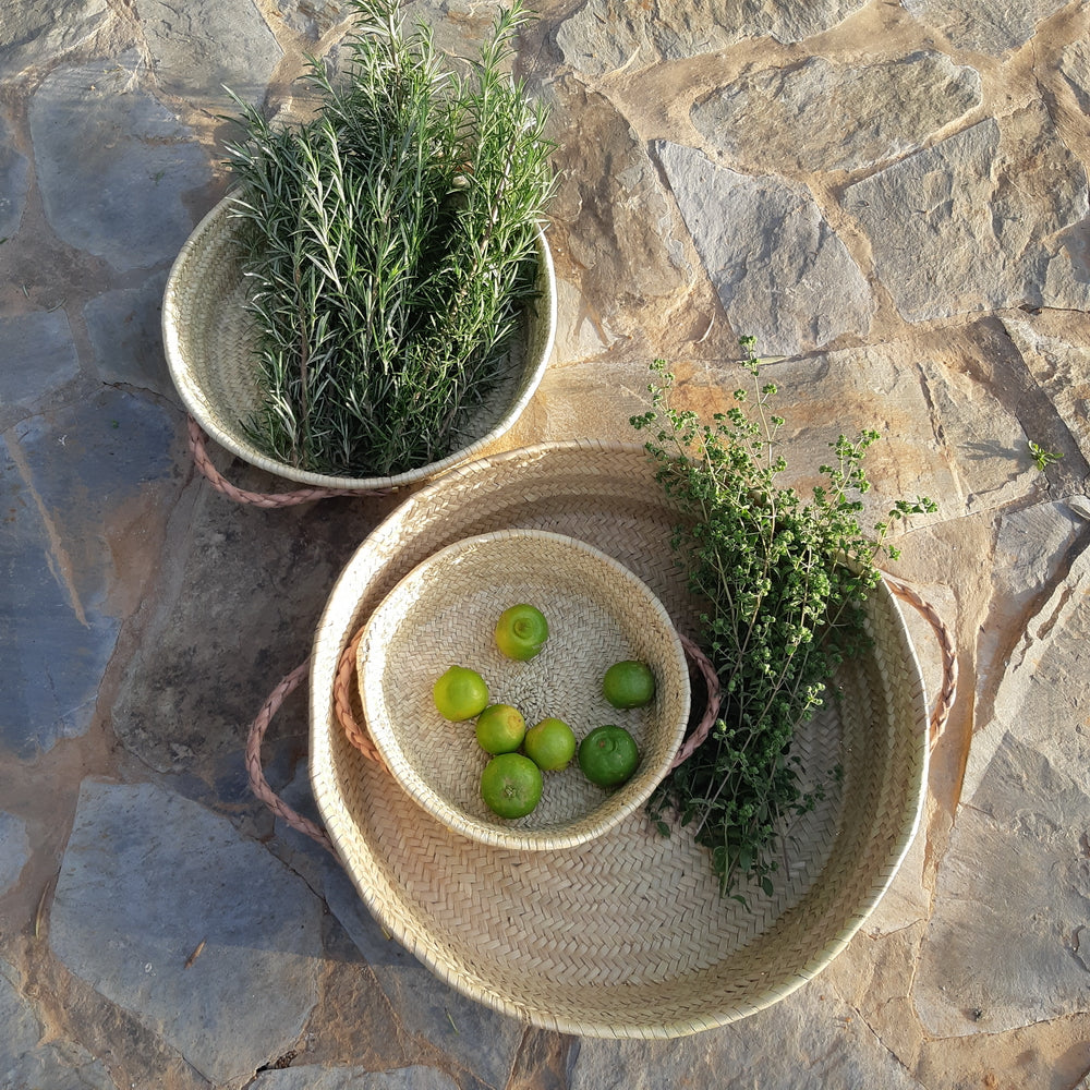 Hand-Woven Palm Tray Baskets