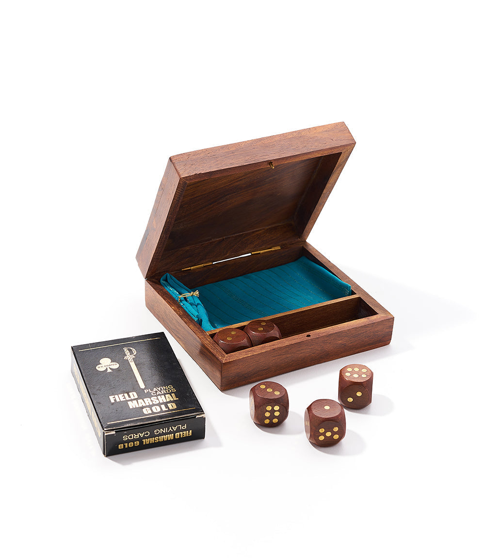 Handcrafted Wood Game Night Box (5 Dice, Playing Cards)