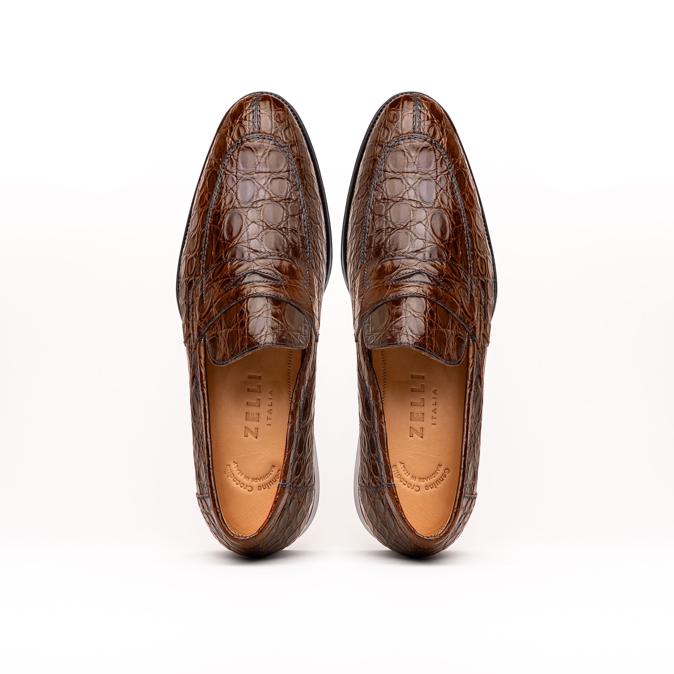 11-201-CGM ROMA Crocodile Penny Loafer, Cognac