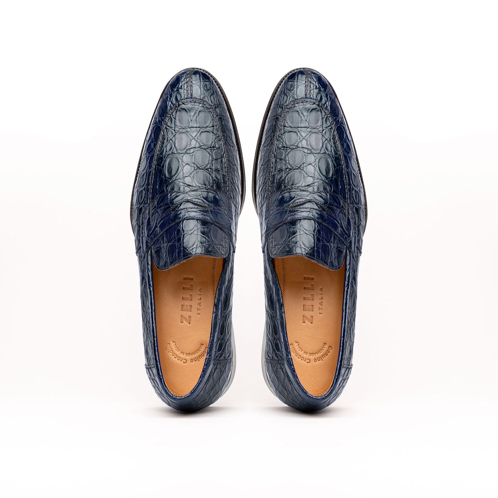 11-201-NVY ROMA Crocodile Penny Loafer, Navy