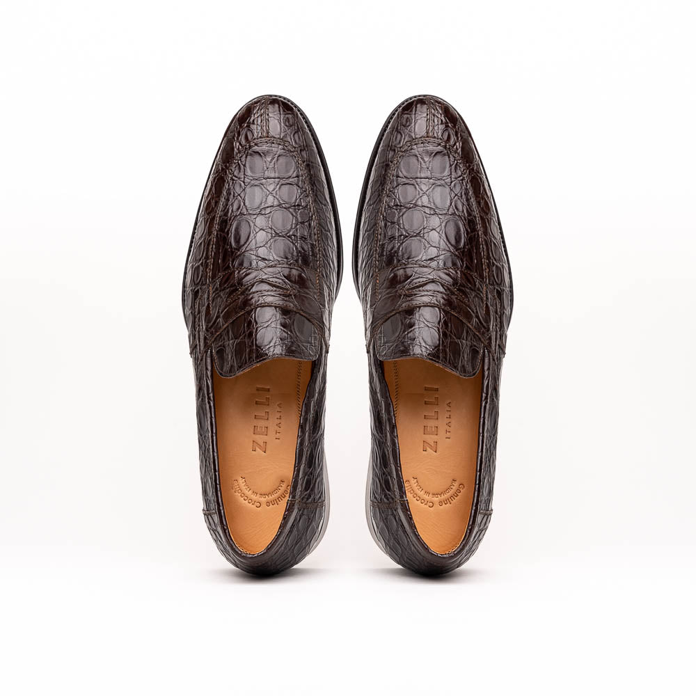 11-201-NIC ROMA Crocodile Penny Loafer, Nicotine