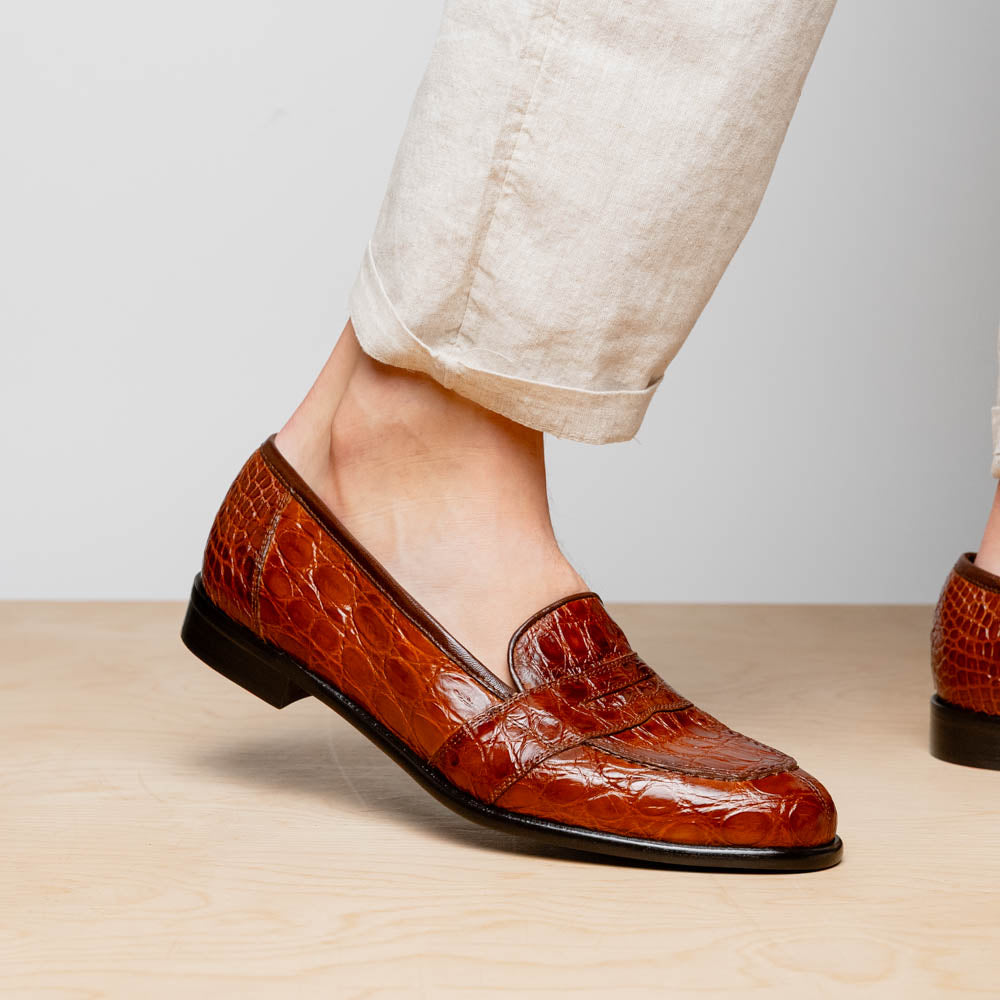 11-119-CGN TUSCANY Crocodile Penny Loafer, Cognac